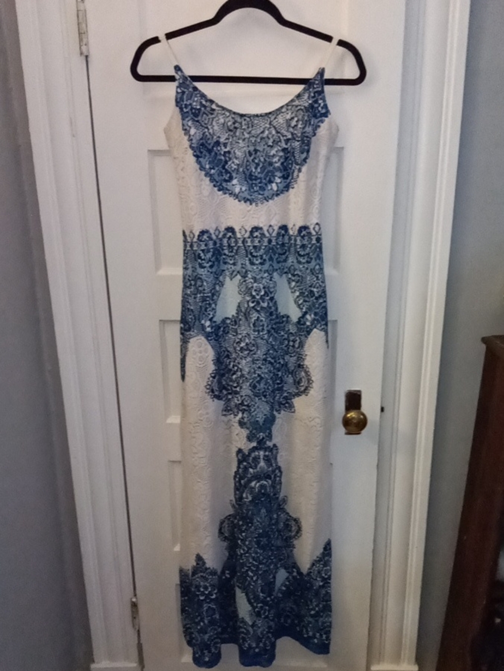 Blue and White Patterned Maxi Dress